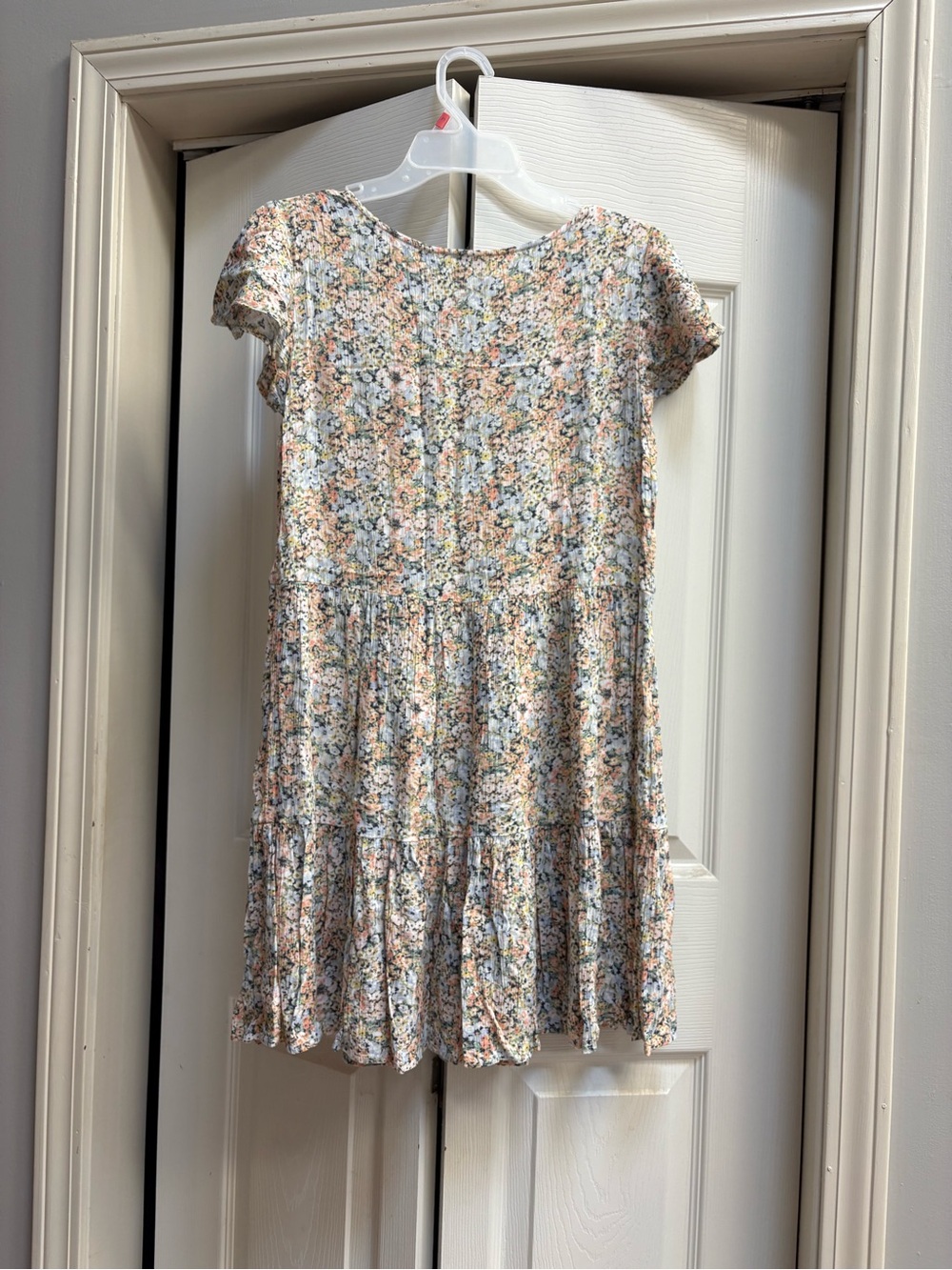True Craft Peach and Blue Floral Short Sleeve Dress